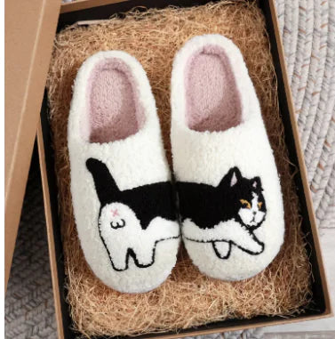 Chinelos de Casa Felpudos — Padrão Gato Bordado